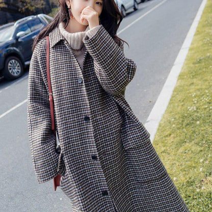 Women Wool Plaid Jacket Ladies Long Woolen Coat Slim Type Female Winter Wool Outwear