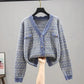 Cardigan Women's Autumn Plaid Long-sleeved V-neck Knit Sweater Coat Korean Style Loose Sweater Women