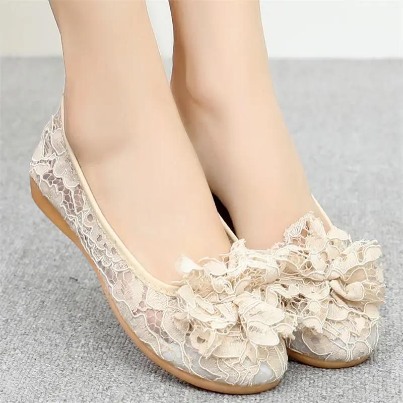 Fisherman's Shoes Flat Cloth Shoes Women's Soft-soled Maternity Shoes Summer Breathable Lace Hollow Beanie Women's Shoes Mesh Shoes