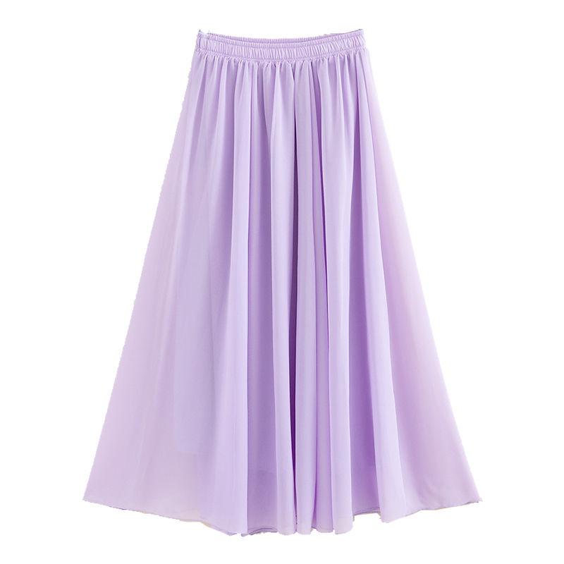 Summer Ruffled Women Chiffon Skirt Mid-length A-line Skirt Plus Size Fairy Skirt Elastic Waist Sandy Beach Vacation Daily