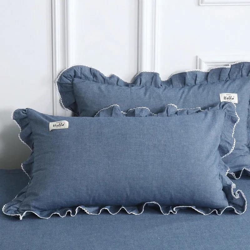 Washed Cotton Cotton Side Pillowcase Solid Color Cotton Pillowcase Pillow Core Cover 48*74cm