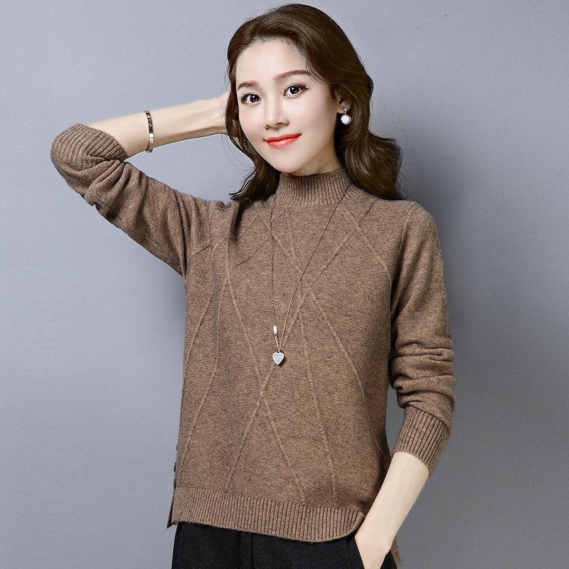 Women Half turtleneck Sweater Pullover Long Sleeve chic female loose Knitted Sweaters with buttons