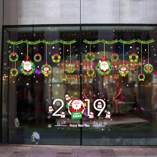 Christmas wreath window decoration storefront glass door seamless wall sticker