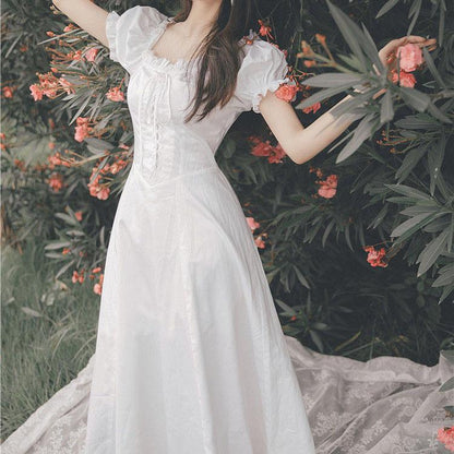 Female Vintage Little Fresh Holiday Dress Gentle Elegant Fairy Party Dress Slim High Waist Sweet Summer Dress