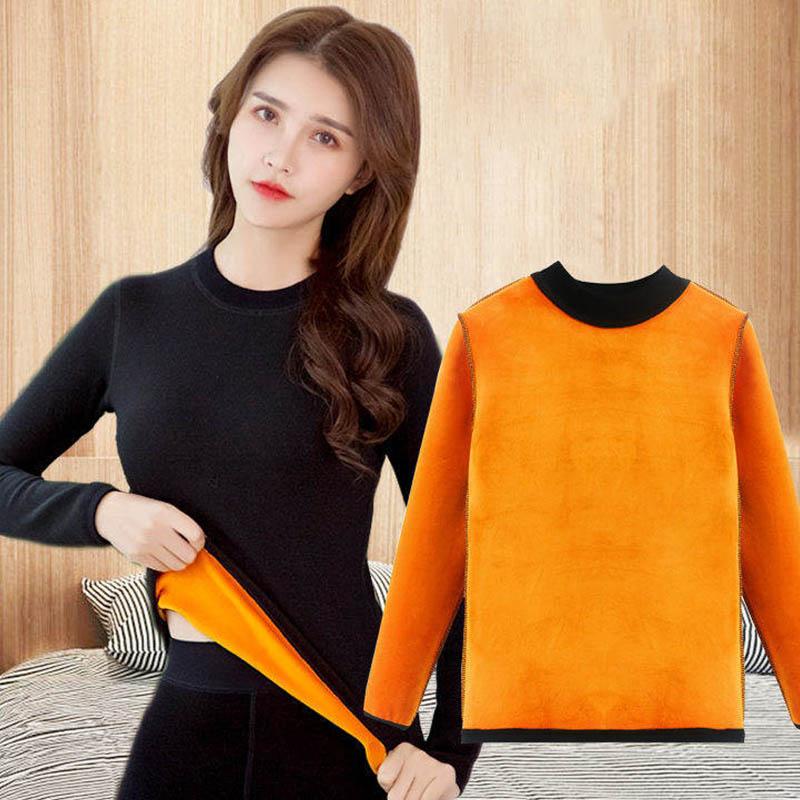 WTEMPO Warm Clothes Women Plus Velvet Thick Tight-fitting Autumn Clothes Inner Wear Bottoming Shirt In Winter