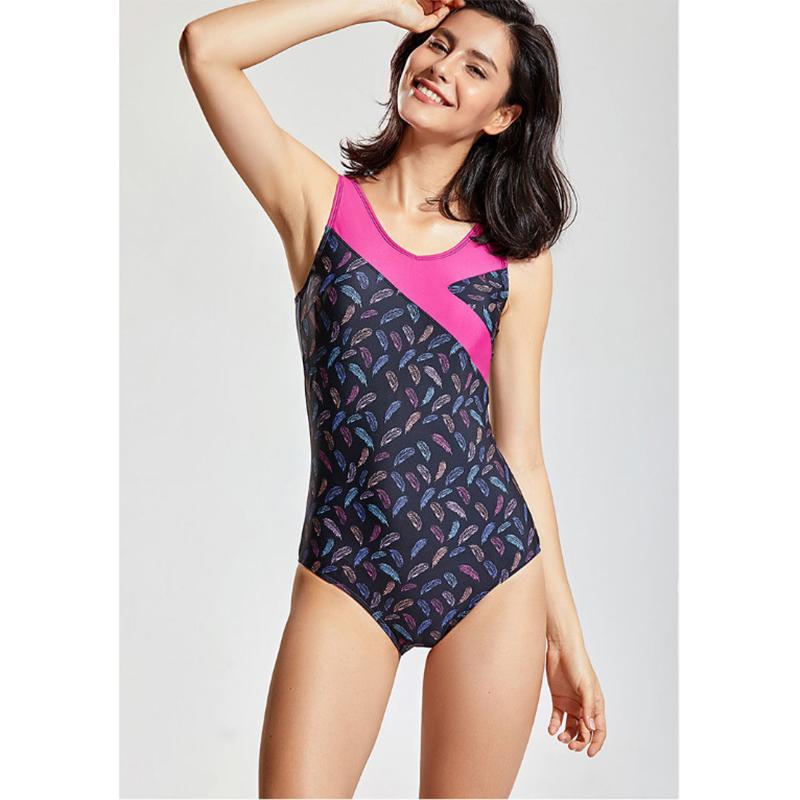 Plus Size Simple Printed One-piece Swimsuit Women Cover Belly Show Thin Flower Swimwear Beach Seaside Swimming Suit Breathable