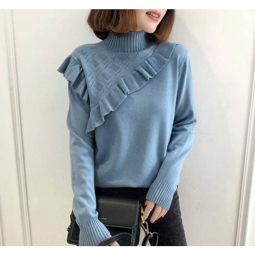 Loose Turtleneck Sweater Women's Pullover Long-sleeved Ruffled Knitted Bottoming Sweater