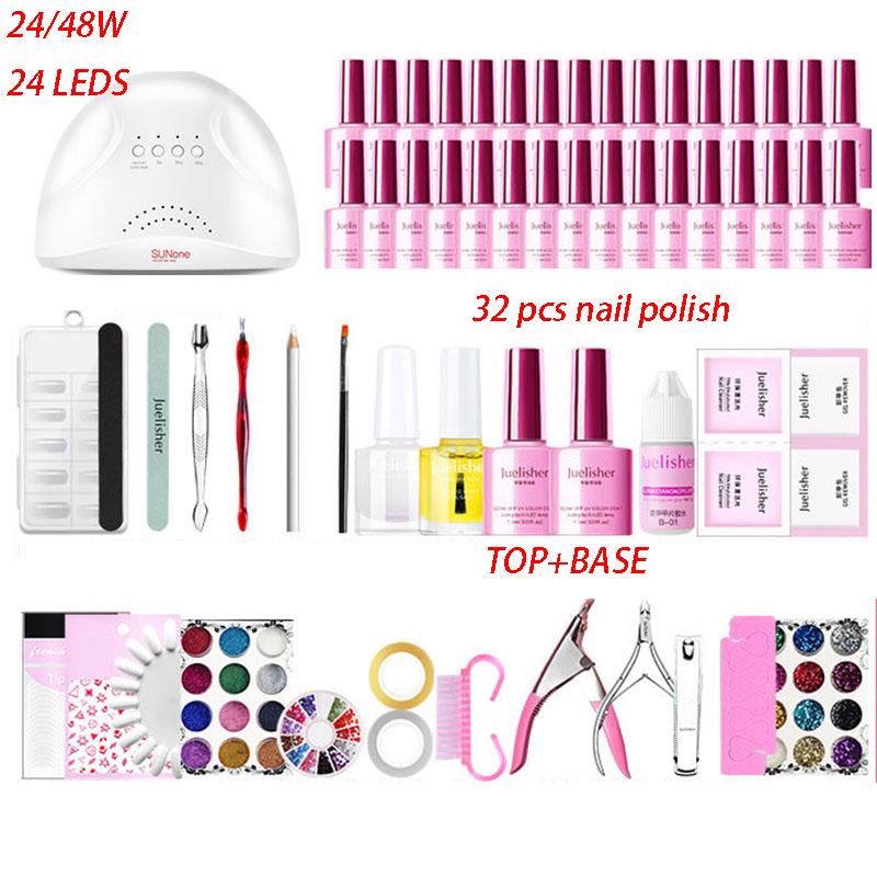 Nail Art Tools kit Nail Set UV LED Lamp Dryer 32 pcs Nail Gel Polish Kit Soak Off Manicure Tools Set