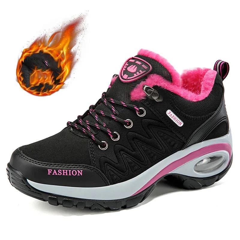 Winter Plus Velvet Hiking Shoes Women's Warm Non-slip Sports Shoes Leather Waterproof Wear-resistant Outdoor Hiking Sports Shoes