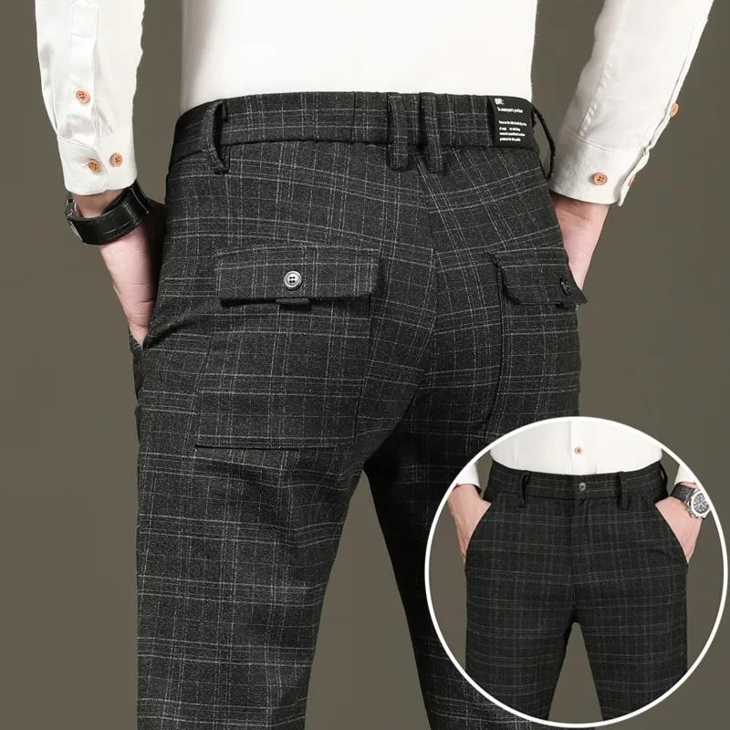 Spring and Summer Plaid Casual Pants Men's Thin Business Straight Loose Pants