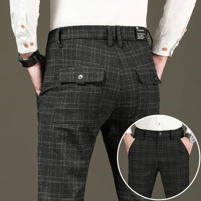 Spring and Summer Plaid Casual Pants Men's Thin Business Straight Loose Pants