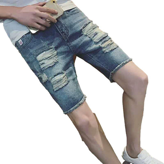 Denim Shorts Men's Summer Five-point Pants Men's Slim-fit Ripped Jeans Slim-fit Five-point Pants