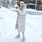 Winter Fluffy Big Fur Collar Hooded Down Jacket Women Mid-length Slim Over The Knee Thick Hooded Winter Warm Plus Fleece Jacket