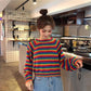 Women's Loose Lazy Student Sweater Women's Pullover Rainbow Striped Short Sweater
