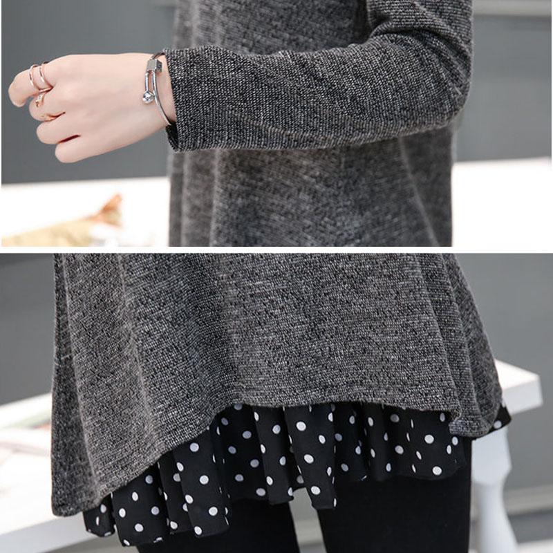 Long Sleeve Stand-up Neck Pullover Women's T-shirt Casual All-Match Novel Tee Ladies Polyester KnittingTops Pullover