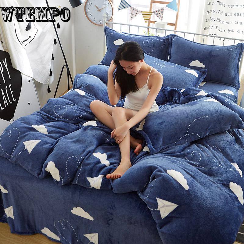 Bedding Set Soft Velvet Flannel Duvet Cover Thick Bedspread Bed Sheet/Linen Pillowcase