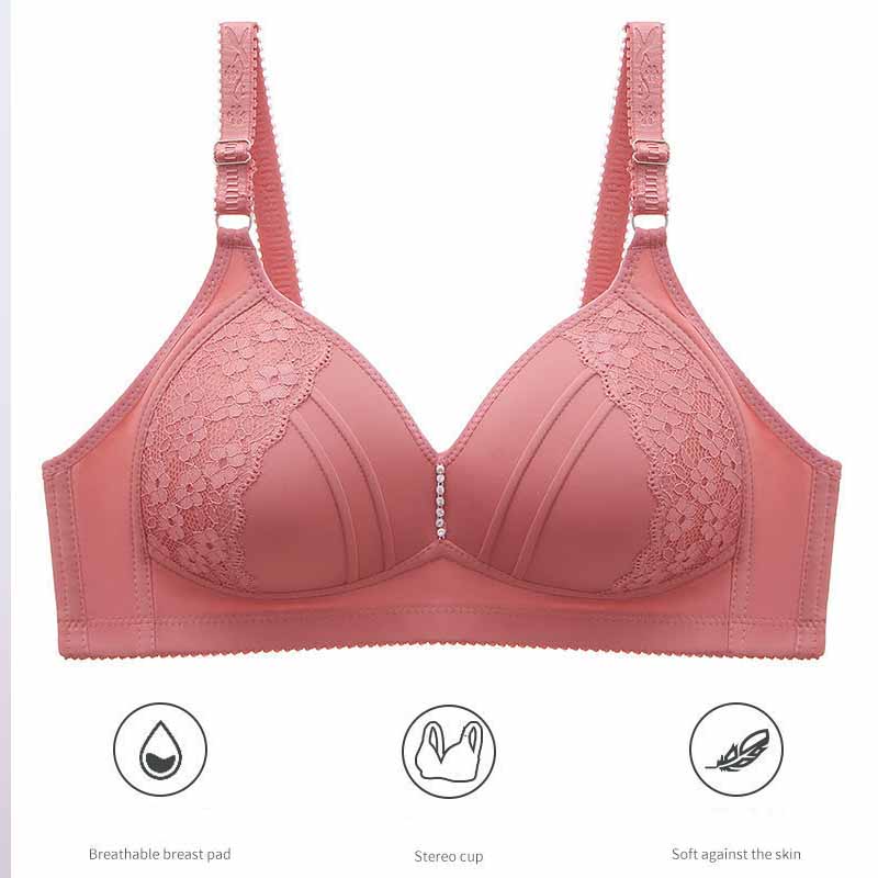 Thin Breathable Large Size Lace Edge Design No Steel Ring Sponge Cup Soft Skin-friendly Upper Support Side Gather Fashion Beauty Back Bra