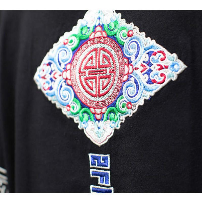Chinese Retro Ethnic Embroidery Short-sleeved T-shirt Male Loose Wild Half-sleeved Cotton T