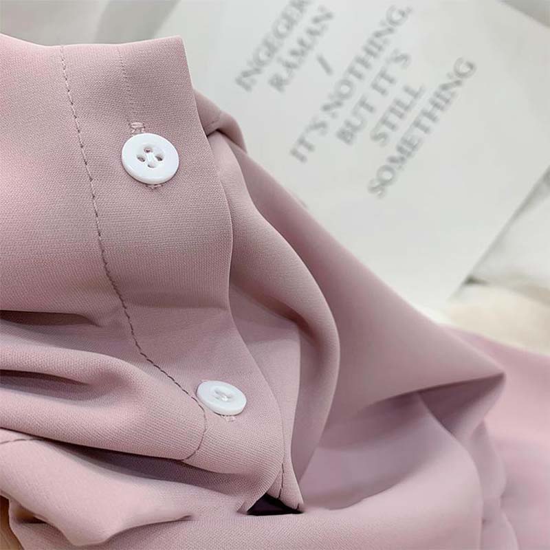 Solid Color Shirt Women's Morandi Long Sleeves Temperatement All-match Simple Shirts Loose Retro Chiffon Lapel Top Button Shirt