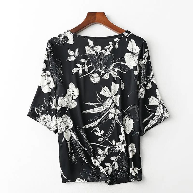 Summer Ice Silk T-shirt Large Size Loose Belly Cover Top Round Neck Short-sleeved Loose Casual Printing T-shirt Women's Casual Top
