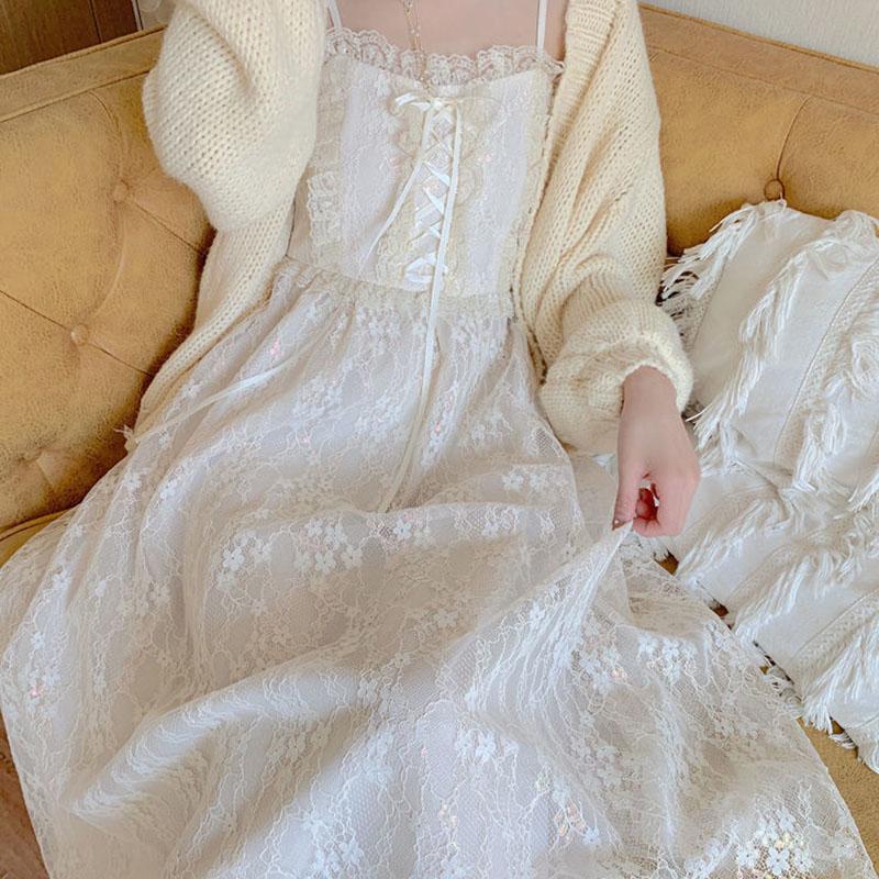 Summer Glitter First Love Long Skirt Female French Mid-length Lace Suspender Dress Little Fairy Temperament