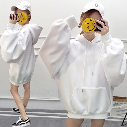 Plus Velvet Thick Long Solid Color Hooded Ladies Sweater