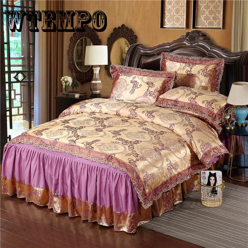 Lace Jacquard Bedding Sets Queen King Size Fabric quilted Bedcover+Pillowcases+Duvet Cover