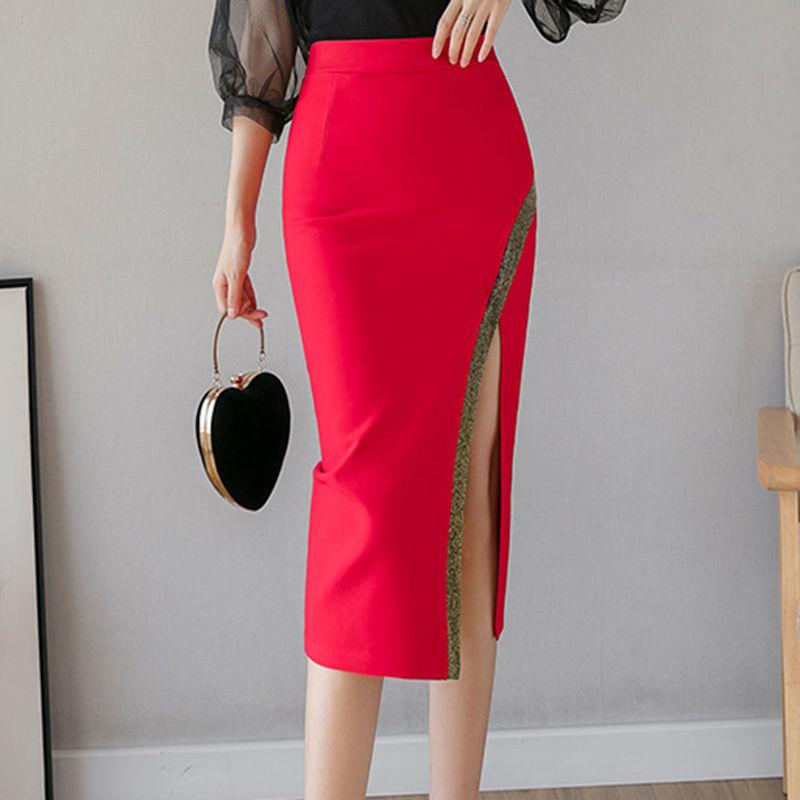 Hip Skirt Women Sexy IrregularTight High Waist Mid-calf Split Zipper Club Casual Home Office