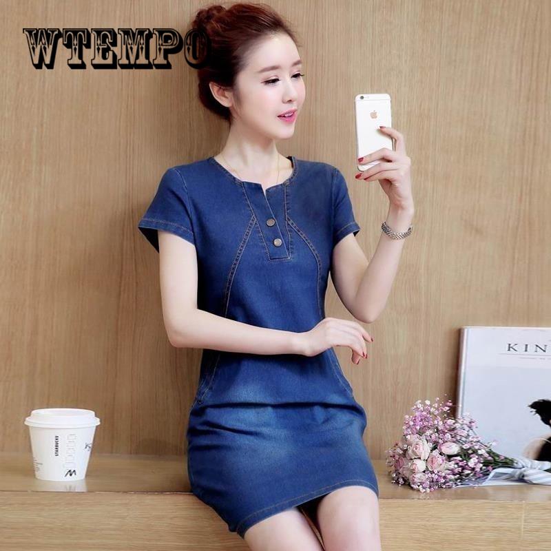 Korean dress for women 2019 Summer Casual Jeans Dress Shirt Dress Jeans Dress