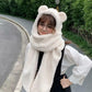 Winter Warm Scarf Women Girl Bear Ear Cut Hooded Hats Pockets Goloves Scarves All In One Cashmere Soft Shawls Female Fur Warm Winter Scarf