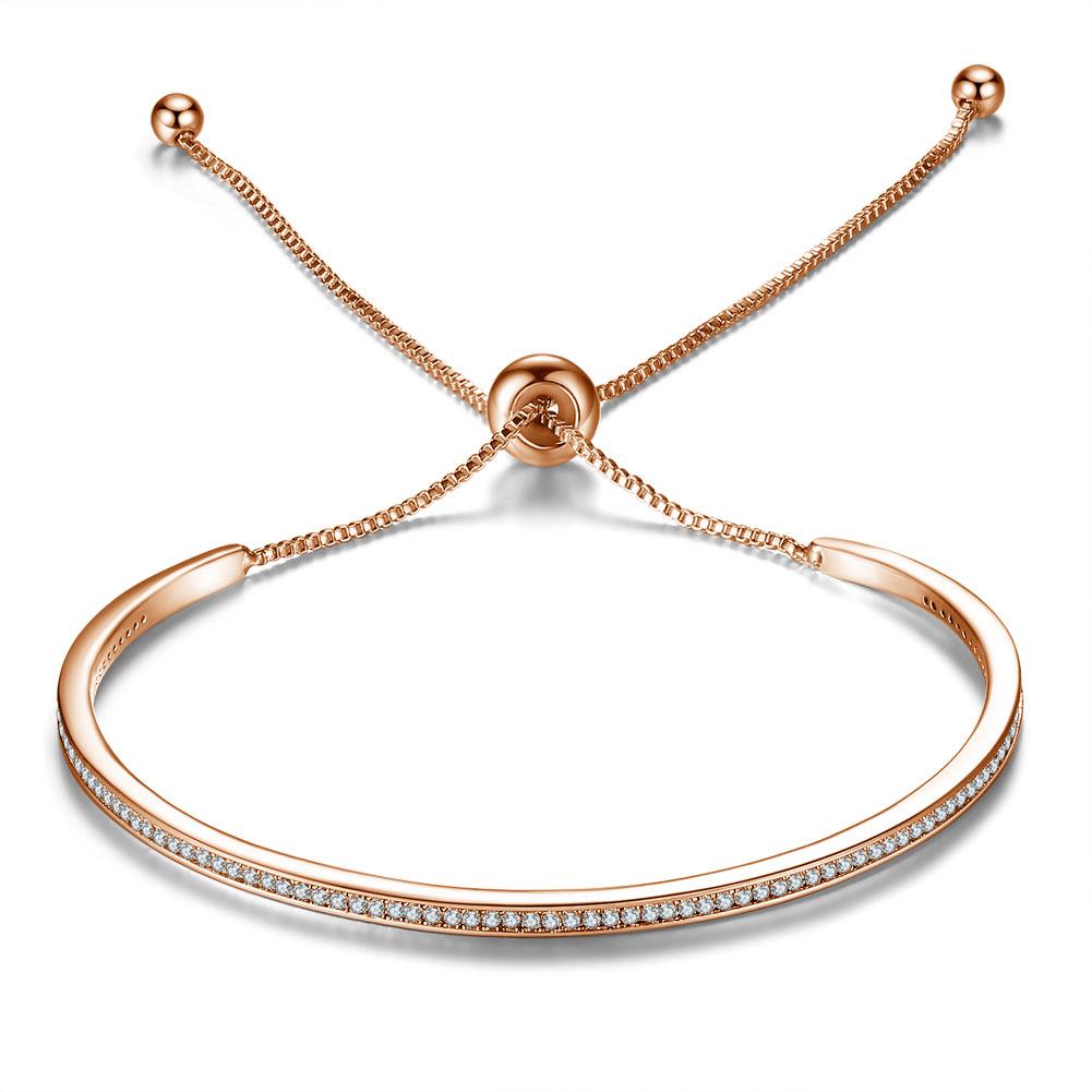 3 Colors Adjustable Small Shining Zircon Bracelet Fine Chain Cuff Bracelets for Valentine's Day Gift