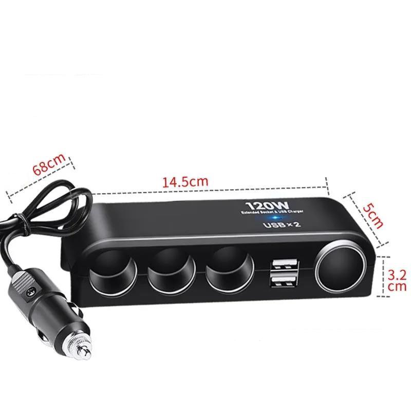1/2pcs 120W 6-in-1 Car Charger Fast Charging Adapter Multifunctional Car Socket Cigarette Lighter Head Power Converter