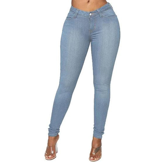 Women's Solid Color Streetwear Vintage Washed Elastic Slim Pencil Pants Large Size Jeans High Waist Stretch Skinny Denim Trousers