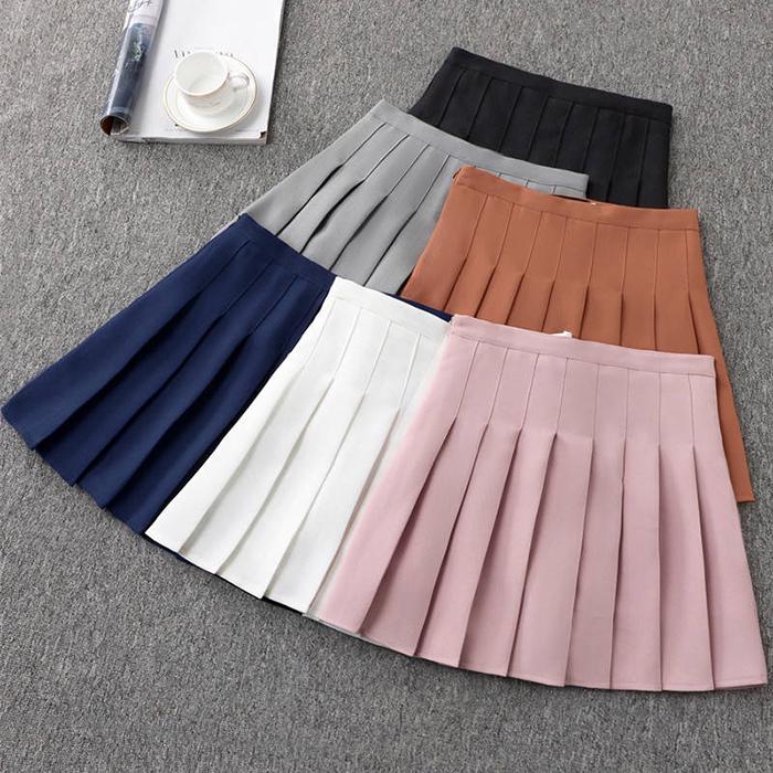 Women Large Size High Waist Was Thin Pleated Skirt Anti-light Student Sexy Solid Color A-line Skirt
