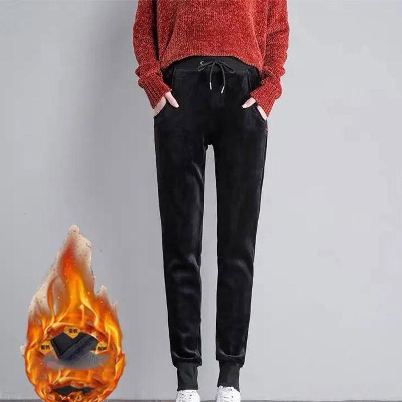 Pure Color Plus Velvet Thickened Winter Women's Sports Pants All-match Winter Leggings Casual Pants Fashion Warmth and Thin Feet Guard Pants