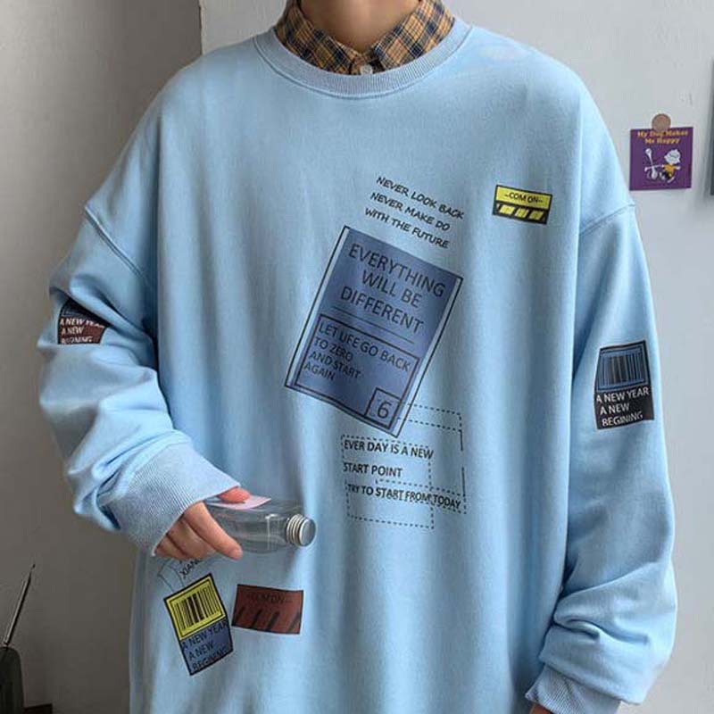 Literary Men's and Women's Round Neck Sweater Men's Loose Plus Size Shirt All-match Bottoming Shirt Jacket