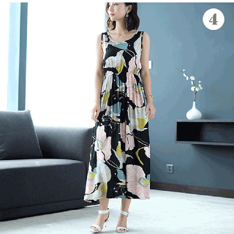 Boho Summer Cotton Floral Dress Female Vacationer Beach Large Size Printed Sleeveless Dress