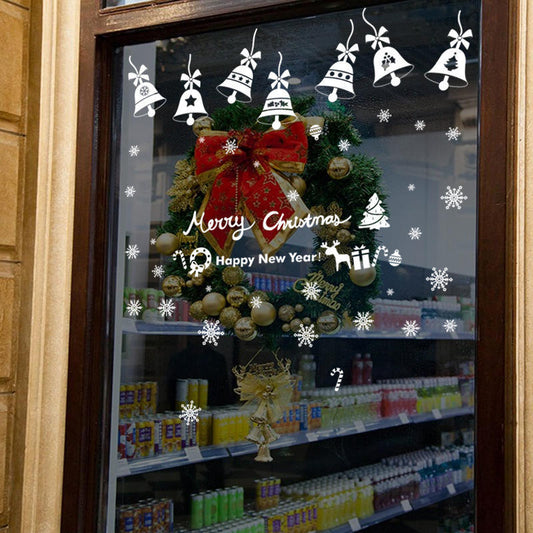 Fashion Christmas Snowflake Bell Wall Sticker Classroom Glass Window Background Decoration