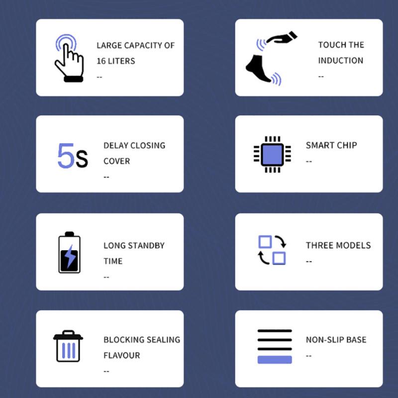 16 Liters Smart Sensor Trash Can Household with Lid Bathroom Kitchen Living Room Toilet Automatic Thickening Increase Trash Can