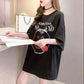Cute Smiley Women Dress Girl Loose O-Neck Casual Long T-shirt Dress Big Loose Home Comfort Outer Convenient Nightdress Pajamas