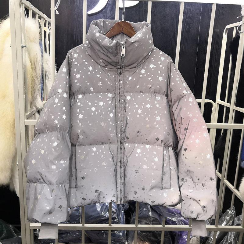 Cotton-padded Jacket Women's Short Winter Korean Version of Loose Snowflake Shiny Padded Jacket Student Bread Jacket