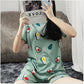 2Pcs/Set Cartoon Animal Women Sleepwear Short Sleeve Top Shorts Pajamas