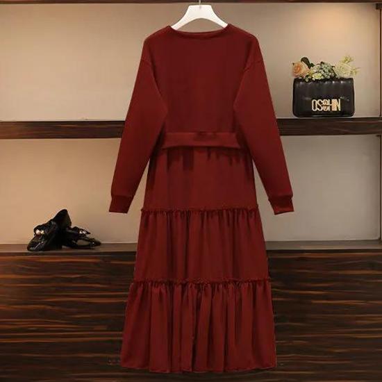 Fake Two-piece Sweater Stitching Dress Plus Size Women's Korean Style Loose Dress