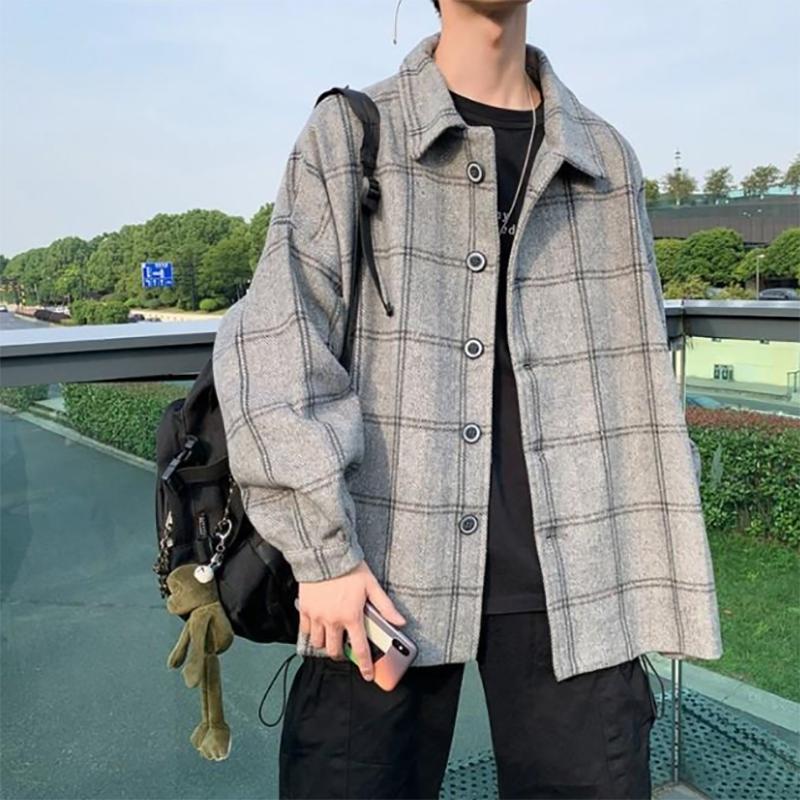 Fat Men's Japanese Woolen Plaid Jacket Men's Jacket Men's Loose Large Size 200 Kg