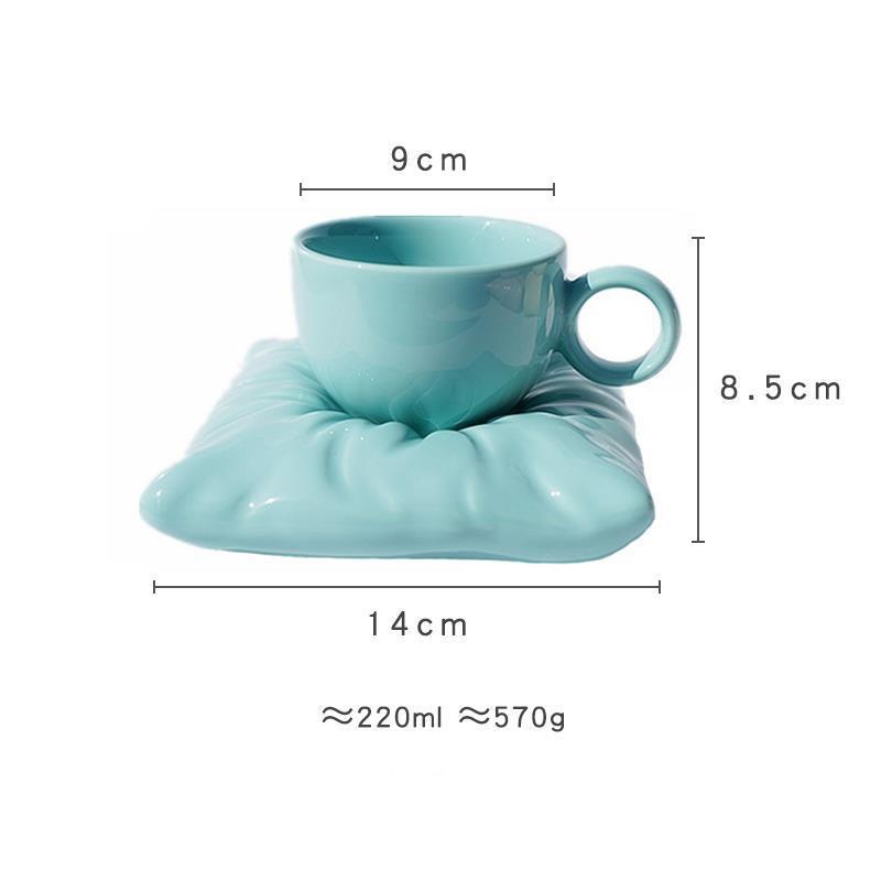 Pillow Coffee Mug Tiffany Cup with Saucer Summer Breakfast Milk Cup Dish Set Ceramic Afternoon Tea Cup Gift for Friends