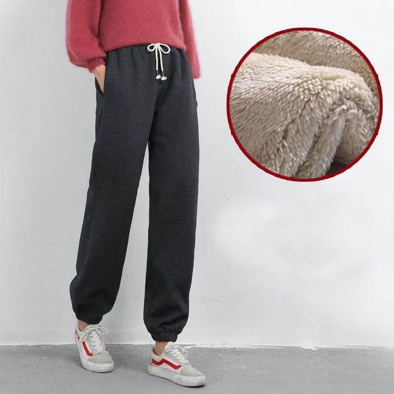 Sweatpants Winter Women's Fashion Plus Velvet Thickened Trousers All-match Thinner Student Beam Pants Warm Lamb Cashmere