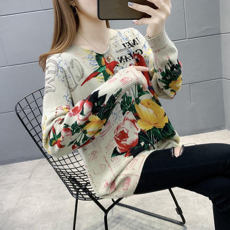 Peacock Pattern Pullover Sweater Women Fall/winter Ethnic Style Print Knit Sweater Outer Wear Jumper Tops