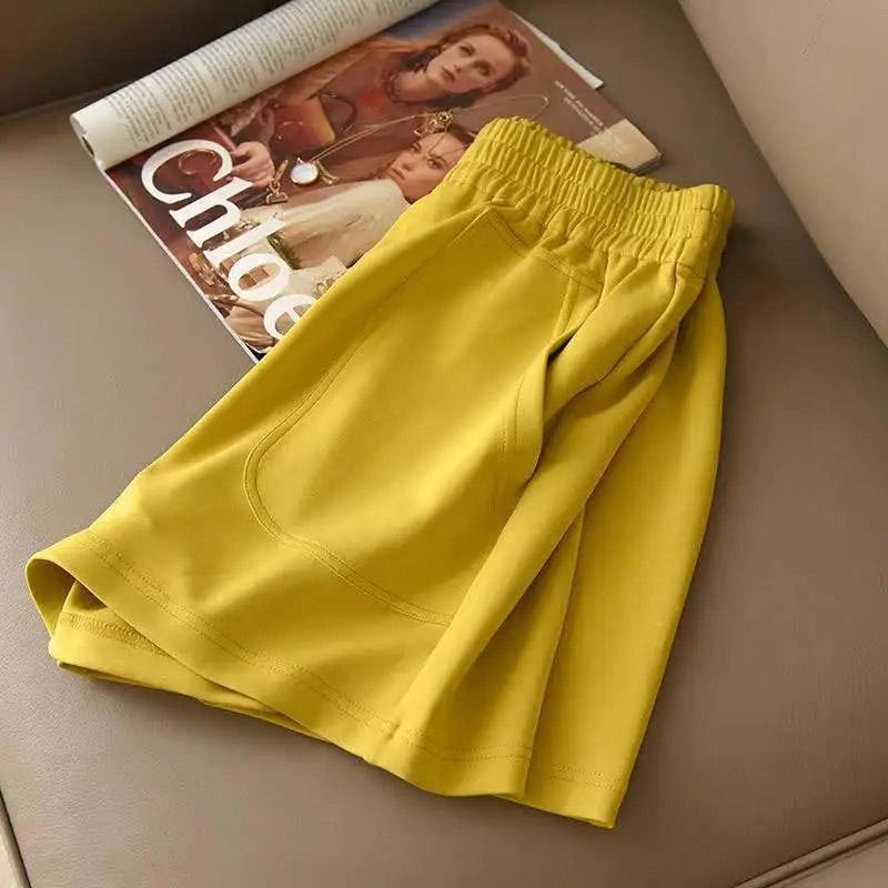 Women's Casual Shorts Summer Loose Elastic Waist Solid Color Thin Wide Leg Pants High Waist Casual All-match Shorts
