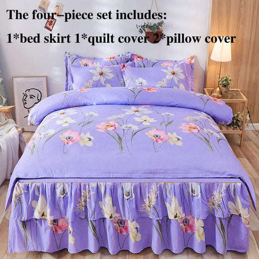 Four-piece Bed Skirts Bedspreads Bed Covers Pillowcases Non-slip Printed Sheets Bedding Light Luxury