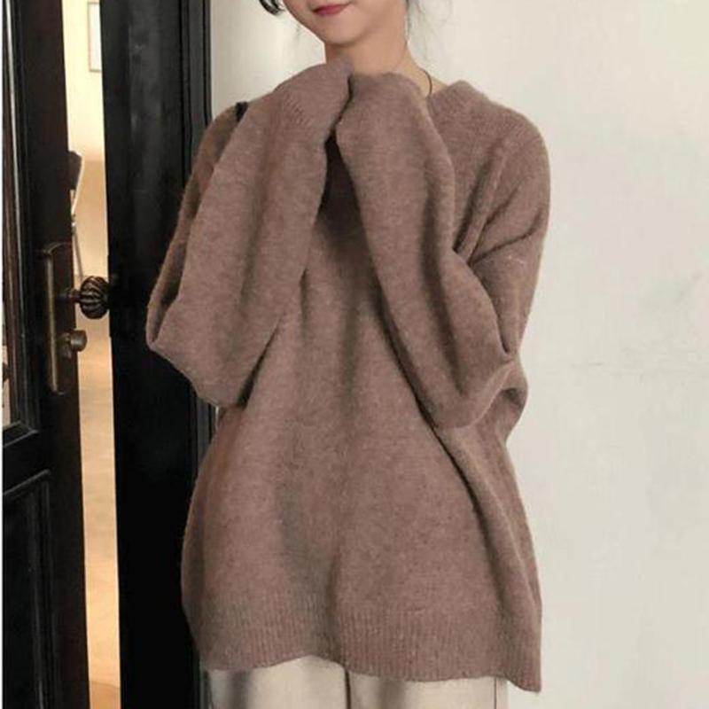 Large Size Sweater Women Korean Version Loose Solid Color Round Neck Pullover Long Sleeve Sweater Top Ins